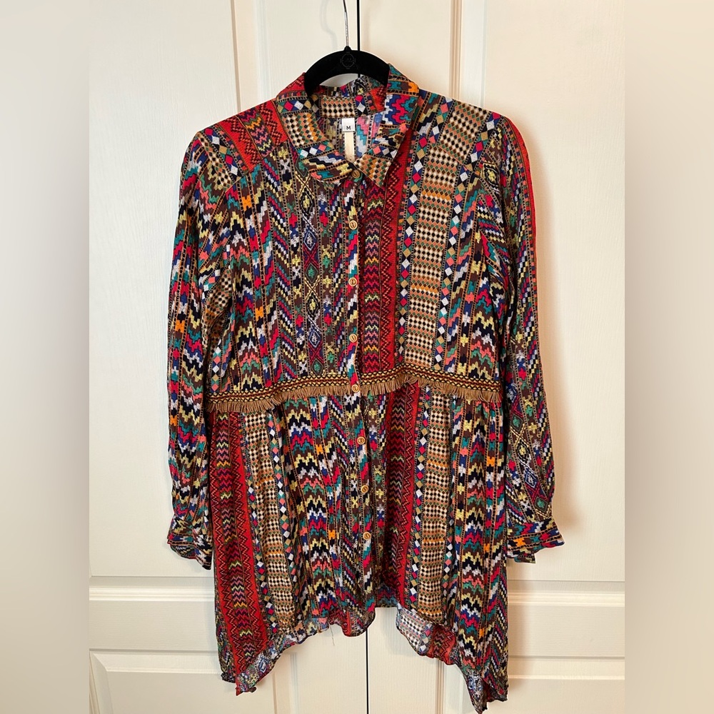 Anthro Uncle Frank Fringe Boho Button-up Tunic